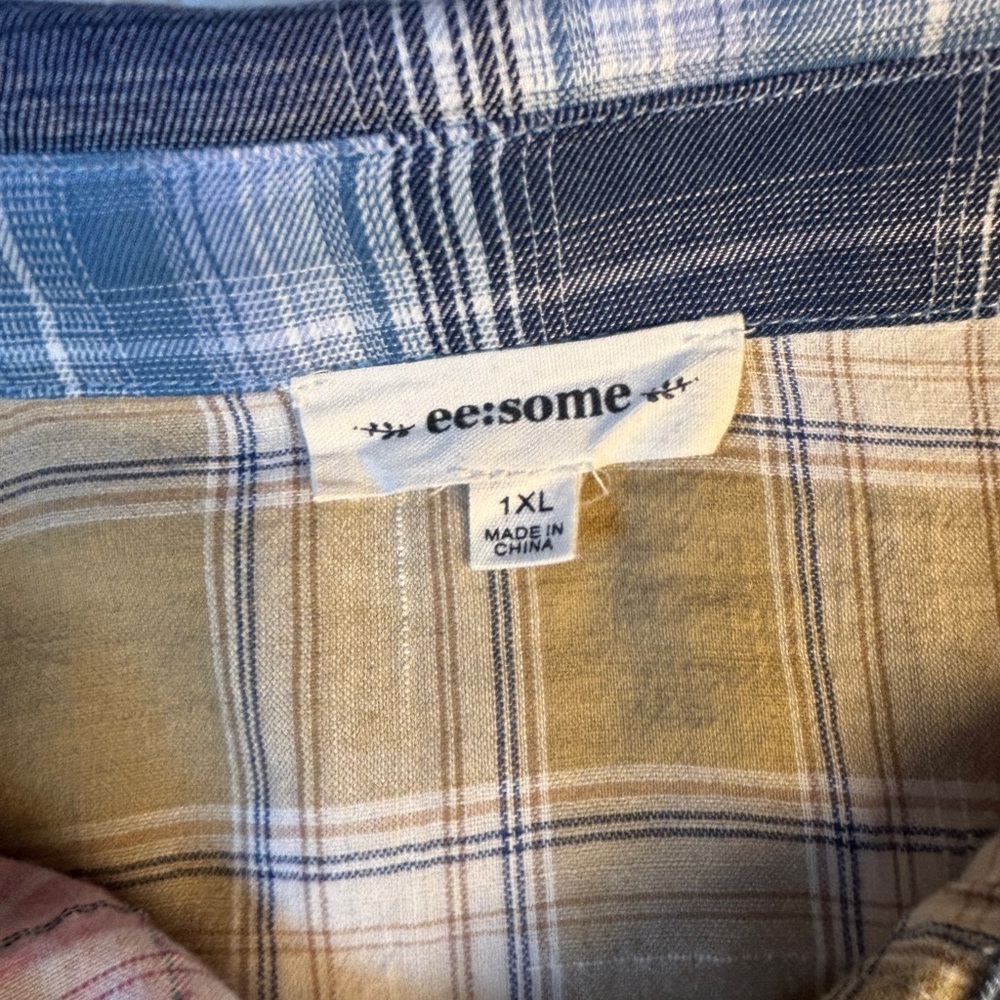ee:some‎ Patchwork Plaid Button Down Shirt 1XL Ov… - image 4